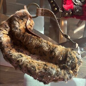 Brown and Tan Rustic Belt Fur Purse
